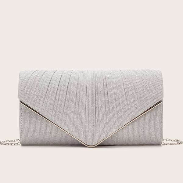 

Metal Edge Flap Clutch Bag, Silver