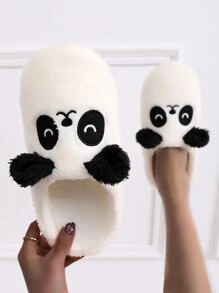 Cartoon Panda Design Fluffy Slippers - White - View 2