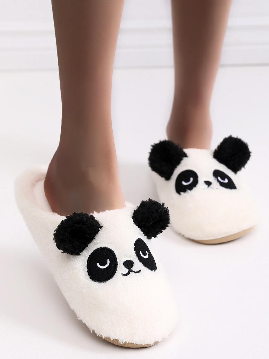Cartoon Panda Design Fluffy Slippers - White - View 1