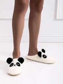 Cartoon Panda Design Fluffy Slippers - White - View 4
