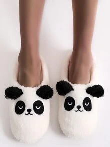 Cartoon Panda Design Fluffy Slippers - White - View 5