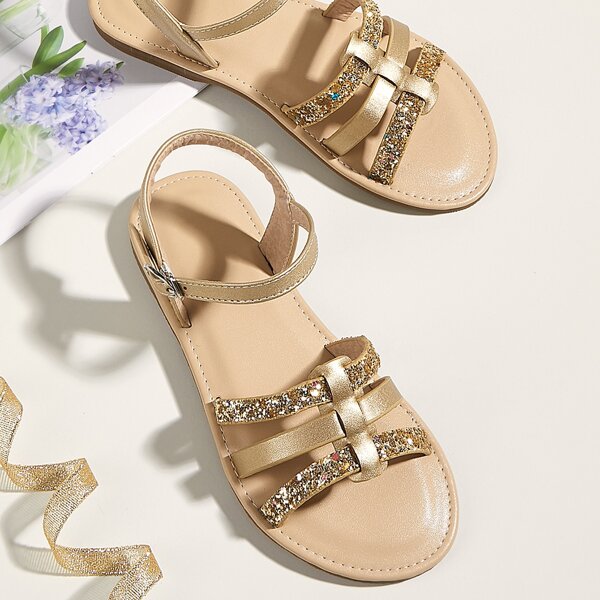 

Girls Metallic Glitter Decor Sandals, Gold