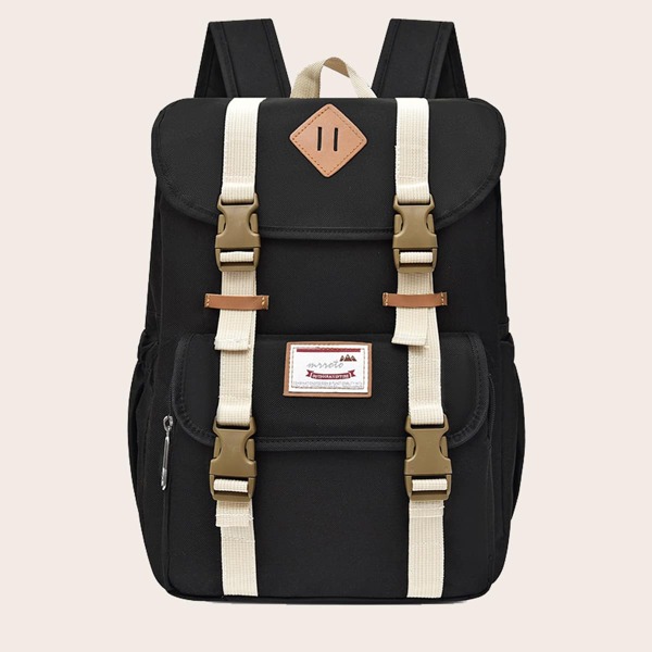 

Men Release Buckle Front Flap Backpack, Black
