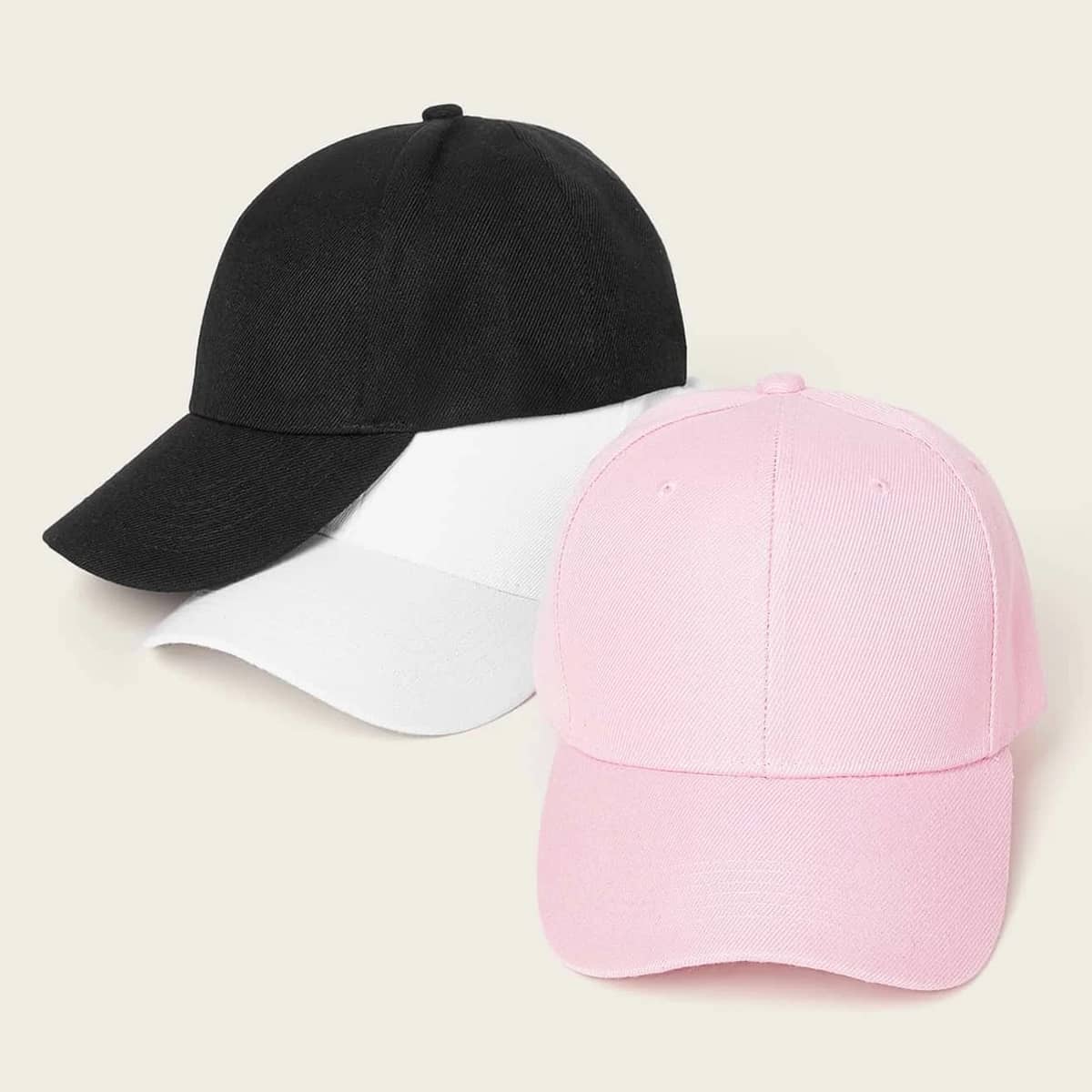 

3pcs Solid Baseball Cap, Multicolor