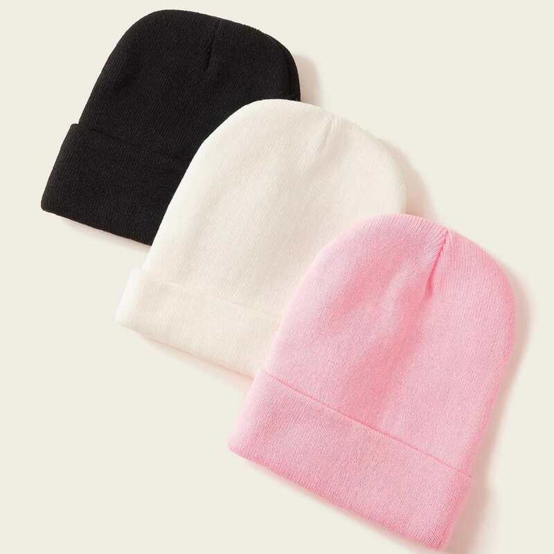 

3pcs Solid Knit Beanie, Multicolor