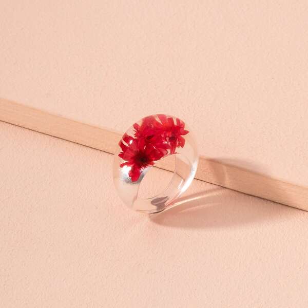 

Flower Pressed Resin Ring, Red