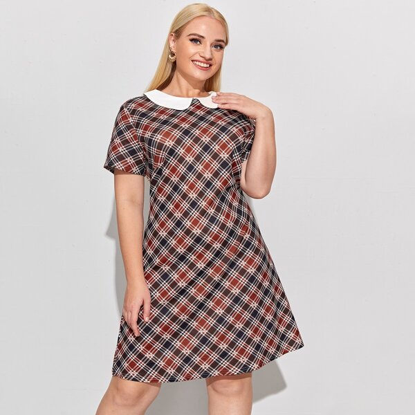 

Plus Plaid Peter Pan Collar Dress, Multicolor