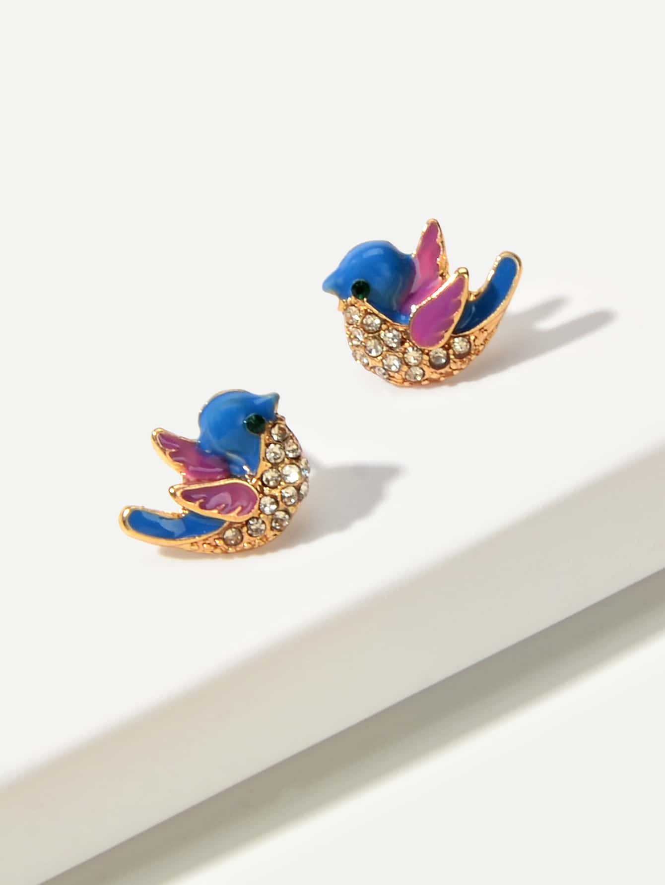 Rhinestone Bird Design Stud Earrings - Multicolor - View 1