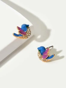 Rhinestone Bird Design Stud Earrings - Multicolor - View 2
