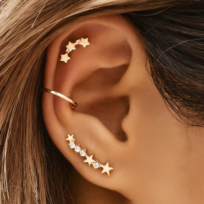 

4pcs Star Decor Earrings, Gold