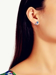 Rhinestone Bird Design Stud Earrings - Multicolor - View 4