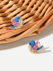 Rhinestone Bird Design Stud Earrings - Multicolor - View 5
