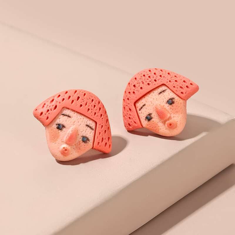 

Cartoon Figure Stud Earrings, Baby pink