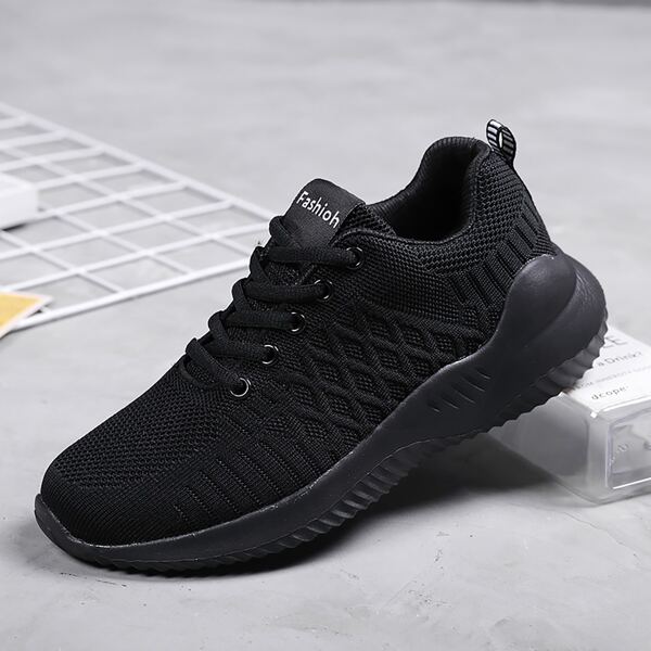 

Lace Up Front Knit Sneakers, Black