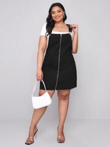 Vestido overol mezclilla con cremallera delantera - Negro - Ver 1