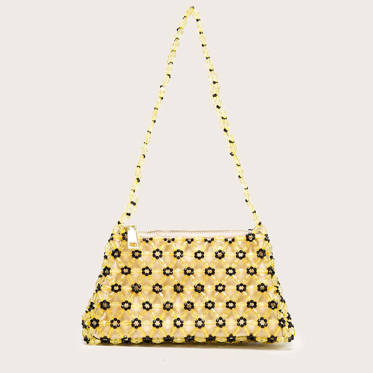 

Flower Beaded Design Shoulder Bag, Yellow