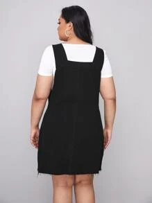 Vestido overol mezclilla con cremallera delantera - Negro - Ver 2