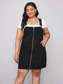Vestido overol mezclilla con cremallera delantera - Negro - Ver 3