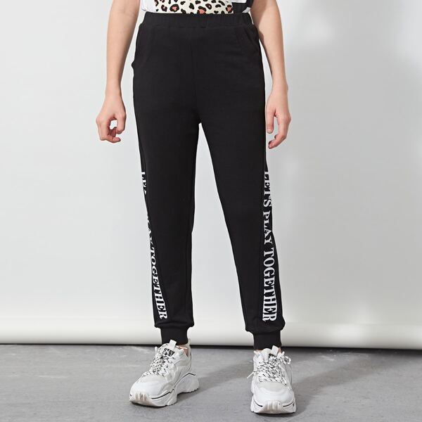 

Girls Slogan Graphic Sweatpants, Black