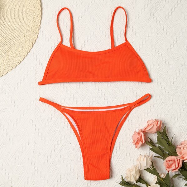 

Rib Thong Bikini Swimsuit, Orange