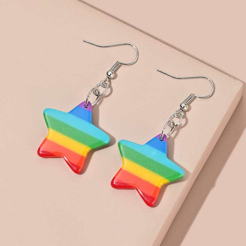 

Rainbow Stripe Star Drop Earrings, Multicolor