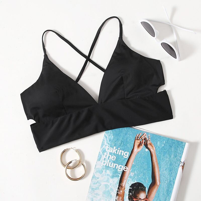 

Lace-up Back Bikini Top, Black