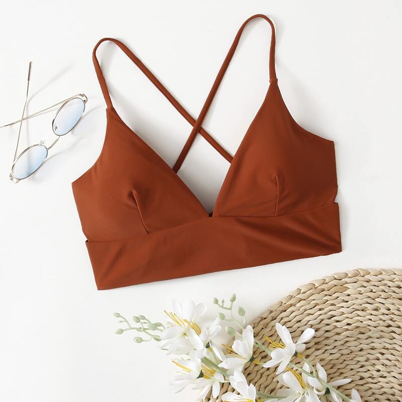

Lace-up Back Bikini Top, Brown