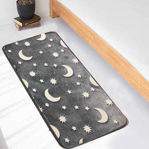 

Moon & Star Print Luminous Floor Mat, Grey