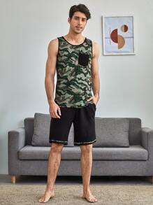 Men Camo Print PJ Set