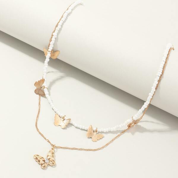

Butterfly Charm Layered Necklace, Gold