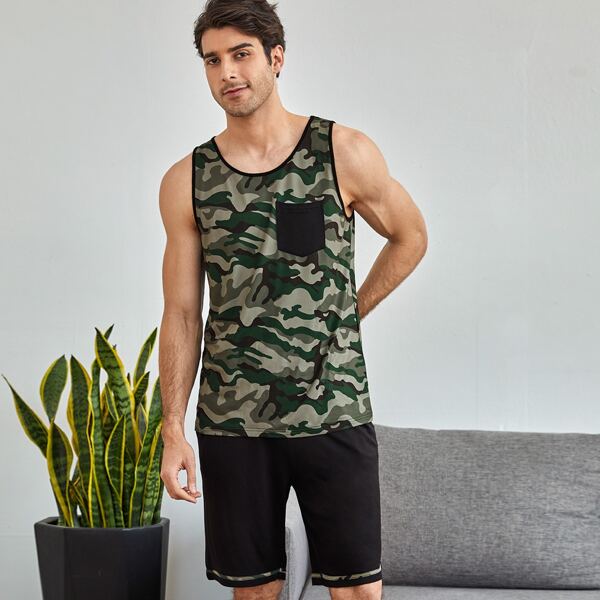 

Men Camo Print PJ Set, Multicolor