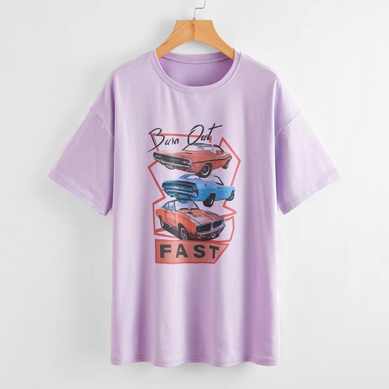 

Car Graphic Oversized Tee, Lilac purple