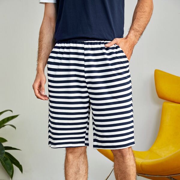 

Men Striped Pajama Shorts, Blue and white