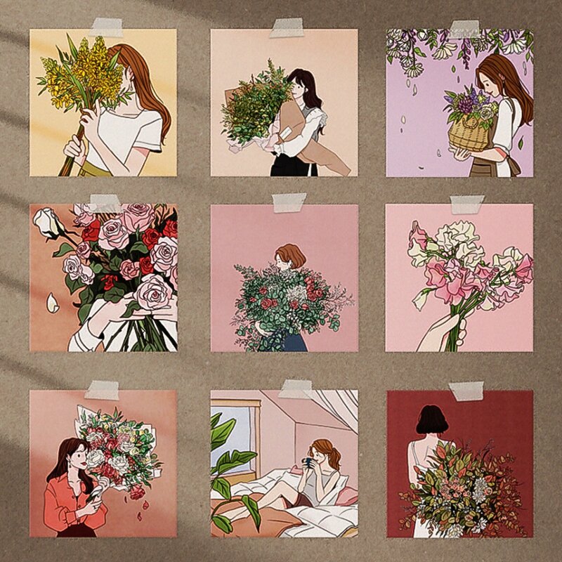 

9pcs Flower Print Material Card, Multicolor
