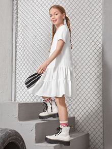 SHEIN Girls Striped Panel Smock Dress - Multicolor - View 5