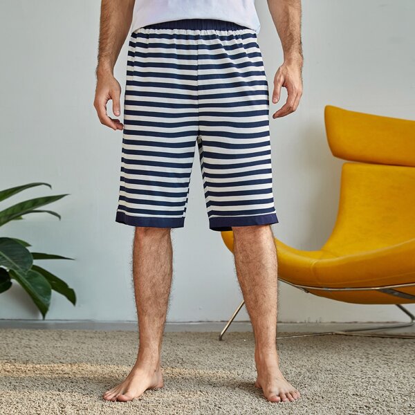 

Men Stripe Sleep Shorts, Blue and white