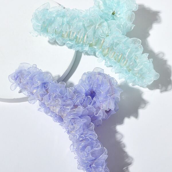 

2pcs Mesh Flower Decor Hair Claw, Multicolor