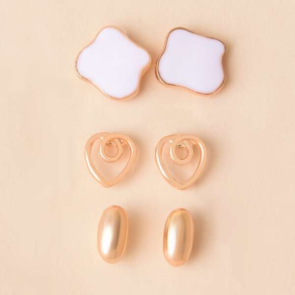 

3pairs Heart Design Stud Earrings, Multicolor