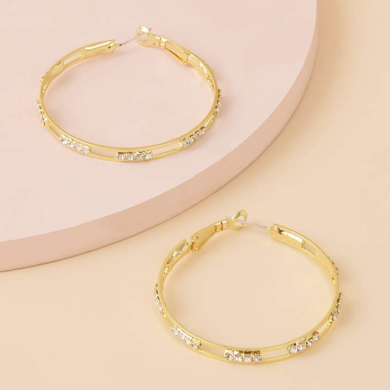 

Rhinestone Hollow Out Hoop Earrings, Gold