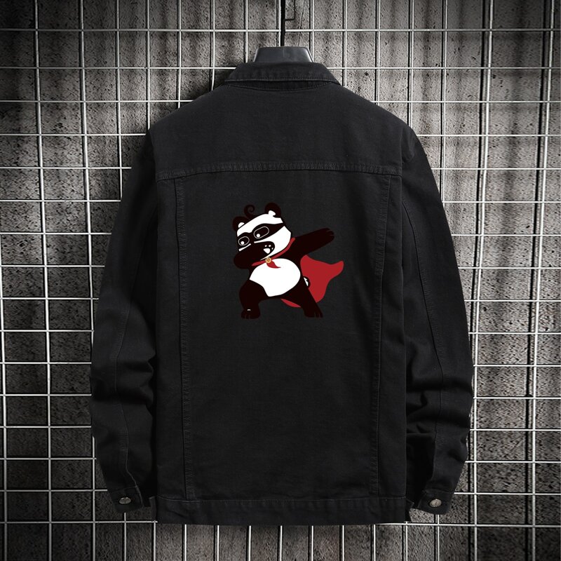 

Guys Flap Pocket Cartoon Graphic Denim Jacket, Black