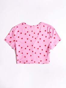 Muchica Allover Heart Print Tee - Pink - View 2
