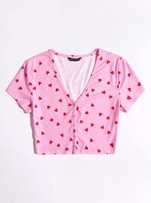 Muchica Allover Heart Print Tee - Pink - View 3