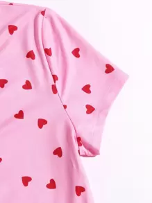 Muchica Allover Heart Print Tee - Pink - View 5