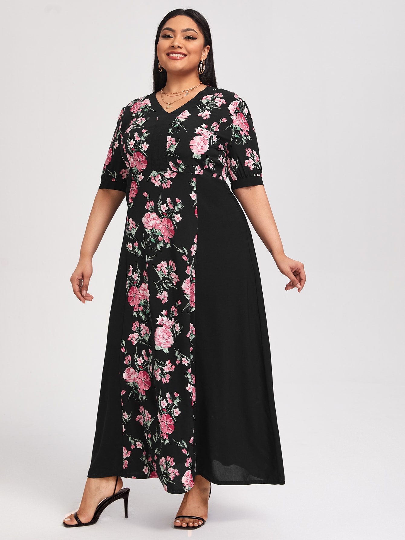 Sequin Pink And Gold Dress Plus Size Flowers And Buds Rose Gold Party Wear Plus  Size