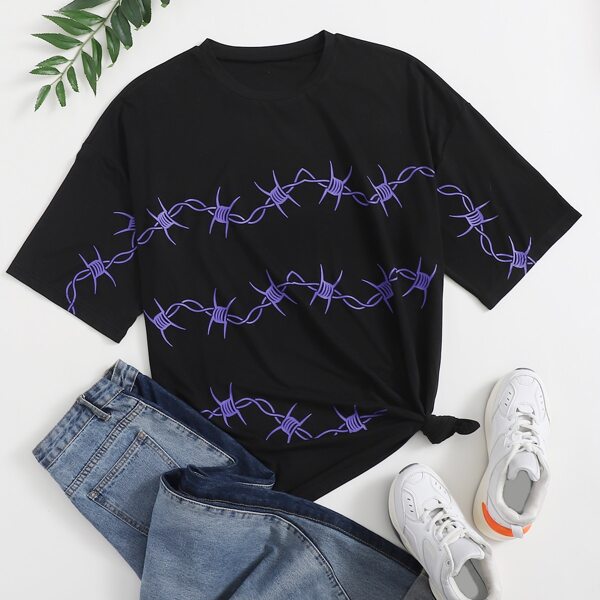 

Plus Graphic Print Drop Shoulder Tee, Black
