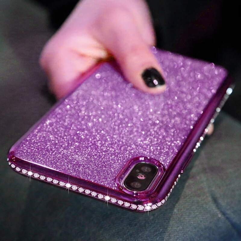 

Rhinestone Frame Glitter iPhone Case, Purple