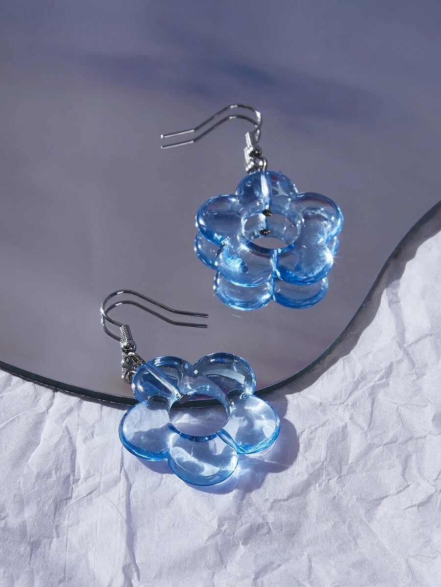 SHEIN MOD Flower Decor Drop Earrings - Blue - View 1