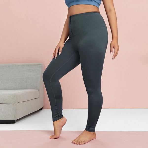 

Plus Solid Hook & Eye Sports Leggings, Dark grey
