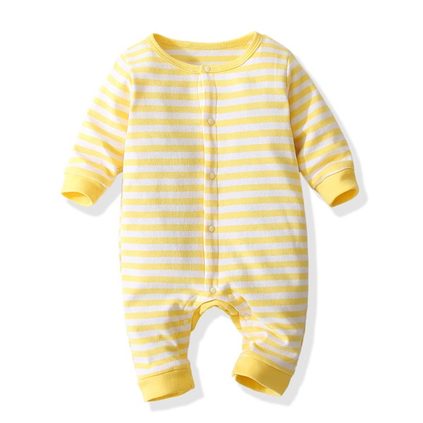 

Baby Unisex Cartoon Patched Striped Jumpsuit, Yellow