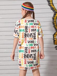 SHEIN Girls Letter and Star Print Dress - Multicolor - View 2